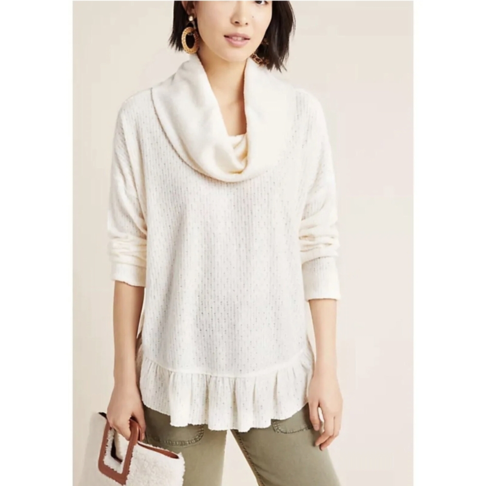 Anthropologie Mauve Addie Ruffled Hacci Pullover